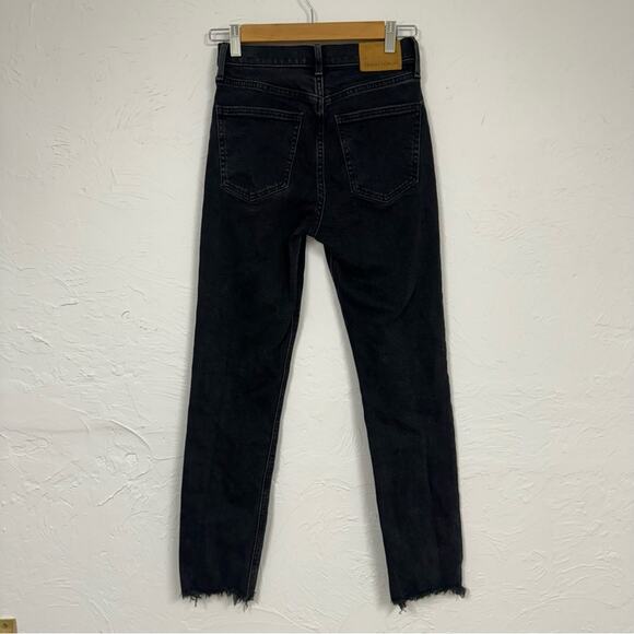 Denim Forum Black The Yoko High Rise Slim Fit Jeans 24 Raw Hem Button Fly Casual - Picture 9 of 14